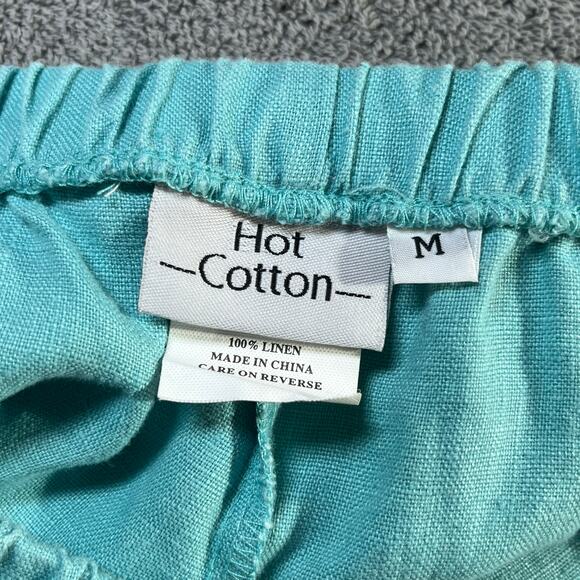 Hot Cotton Pants Womens Medium Blue‎ Linen Cropped Cargo Pockets Travel Vacation - Picture 6 of 10